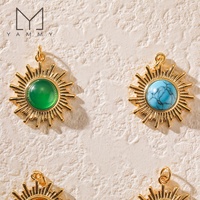 Yammy YFH037 Pendentif rond tendance en forme de soleil, bijoux en laiton incrusté de pierres naturelles turquoise et œil de tigre, collier pendentif, bijoux DIY