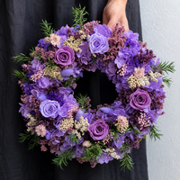 Guirlande florale naturelle mixte violette à suspendre à la porte, guirlande de fleurs éternelle écologique de haute qualité pour la décoration de Noël et saisonnière
