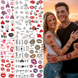 Autocollant de tatouage temporaire, empreinte de lèvres, forme de cœur, film PET imperméable, taille unique pour hommes et femmes - Product Image 3