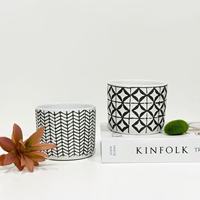 Pot Keramik Herringbone Hitam & Putih - Pot Bunga Sukulen untuk Dalam & Luar Ruangan (Grosir)