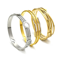 Bracelet en acier inoxydable 18K PVD de luxe personnalisé en gros pour femmes, bijoux plaqués or avec strass et zircon, fourniture de bijoux