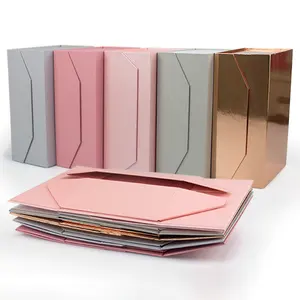 定制批发奢华玫瑰金折叠纸板化妆化妆品包装礼品盒带磁性盖服装