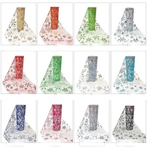 Latar Belakang Gulungan <span class=keywords><strong>Tulle</strong></span> Motif Kepingan Salju Natal, Hiasan Pohon Natal, Dekorasi Pesta, Pembungkus Kado, Jaring - Product Image 6