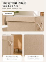 Panier à linge pliable grande capacité en lin léger avec couvercle et poignée en corde de coton, panier de rangement anti-poussière pour chambre et maison