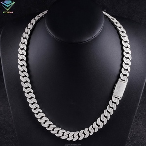 Yu Ying - Cadena Cubana de Plata de Ley 925 de 13 mm de Ancho con Moissanita, Chapada en Rodio/Oro, Forma de Rombo, Pulsera, Collar, Joyería Hip Hop - Product Image 1