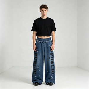 Pantalones de chándal para hombre, personalizados por el fabricante, con serigrafía, efecto Monkey Wash, rasgados, con salpicaduras de pintura, desgastados, 100% algodón, holgados - Product Image 3
