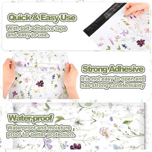 Sobres de Poliéster con Diseño de Flores Silvestres en Acuarela - Paquete de 100 Unidades de 10x13 Pulgadas, Bolsas de Envío Decorativas Autosellables para Ropa - Product Image 6