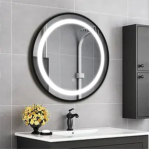 الجملة الحديثة نمط مصابيح LED مستديرة مانع الضباب مكبرة عرض الوقت الغرور الحمام الحمام الذكية مرآة حائط مع أضواء LED
