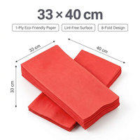 Serviettes de table jetables en papier Airlaid rouge vif, style sac, avec logo personnalisé, pliées en 8, pour cocktails, fêtes, événements, cafés et bars