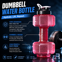 Bouteille d'eau en forme d'haltère 2200ml 2600ml en PET sans BPA pour la gym, le sport et le fitness, avec logo personnalisé créatif, grande capacité, à boire directement