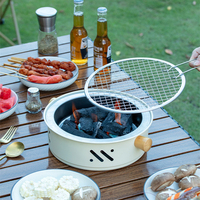 Barbecue rond au charbon de bois de style coréen, pour table, extérieur, camping, en acier inoxydable, avec grille en maille pour pique-nique