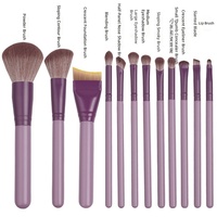Ensemble de 12 pinceaux de maquillage de haute qualité avec manche en bois et fibres synthétiques pour le visage et les applications de rasage