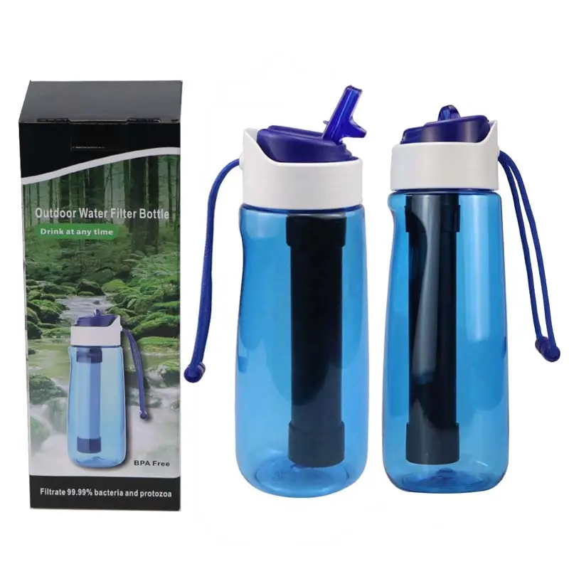 Portable 750 ml Outdoor Water Filter Straw Bottles Purifier built with straw filter Emergency Tool Remove Bacteria
