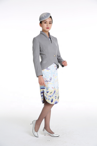 Cabin Phi Hành Đoàn Áo choàng + váy hoặc áo khoác + in ấn váy thiết kế tùy chỉnh đám mây thêu Châu Á tiếp viên hàng không hainan đồng phục áo khoác - Product Image 4