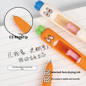 Penna Gel retrattile 0.5mm a forma di carota con inchiostro nero per ufficio e scuola utilizzare plastica resistente e Design con linguetta - Product Image 3