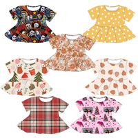 Chemise Peplum à Manches Courtes Confortable et Tendance pour Petites Filles, Impression Personnalisée, Vêtements en Bambou Doux pour Enfants, MOQ Faible