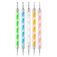 5 pièces Pinceau à points double embout pour nail art, applicateur de strass, stylo à points double embout pour nail art