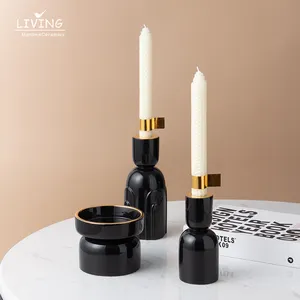 High quality custom home decor black white candle stand nordic table decoration tealight ceramic candle holders