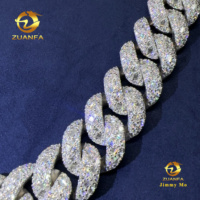 Nouveautés Chaîne cubaine 24 mm en argent massif 925 avec sertissage à griffes, entièrement pavée de moissanite multi-formes, certifiée GRA, style bijoux de rappeur