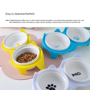 ชามอาหารแมวแบบแยกส่วนแห้ง-เปียก ชามคู่เอียงป้องกัน<span class=keywords><strong>คอ</strong></span>เสียดสี ลายอุ้งเท้าเซรามิก ลายก้างปลา แบบสองในหนึ่ง ป้องกันการหก - Product Image 5