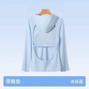 Camiseta de manga larga con capucha y protección solar para mujer, con espalda descubierta, para deportes y uso en verano - Product Image 2