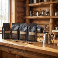 Sachet à café noir mat à huit soudures latérales avec impression de logo personnalisé, sac à fond plat à valve de dégazage haute barrière pour grains de café torréfiés