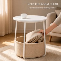 Table basse ronde contemporaine en bois Wayon noire avec panier de rangement amovible en tissu bleu, pliable, mobilier de maison pour salon
