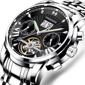 Montre homme POEDAGAR, marque haut de gamme, automatique, mécanique, étanche, lumineuse, pour affaires, en acier inoxydable. - Product Image 1