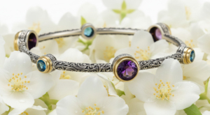 Natural <b>Amethyst</b>/Garnet and Blue Topaz Trendy Claw Setting Bangle Women's Jewelry Gift for Engagement - Product Image 5
