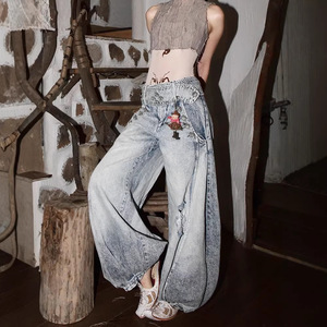 Pantalones Lantern 2026 para Mujer, Estilo Americano Retro, Jeans Anchos Casuales con Rasgaduras y Caída Elegante - Product Image 3