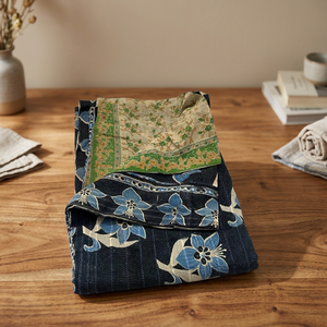 Premium Indian Kantha <b>Quilt</b> Reversible Cotton <b>Throw</b> Blanket Handmade Floral Embroidery Vintage Boho Bedspread Washable - Product Image 1