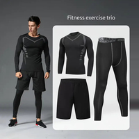 Ensemble de sport athlétique cinq pièces pour homme avec logo personnalisé, tenue de compression pour la course à pied, vêtements de sport respirants pour la salle de sport et l'entraînement