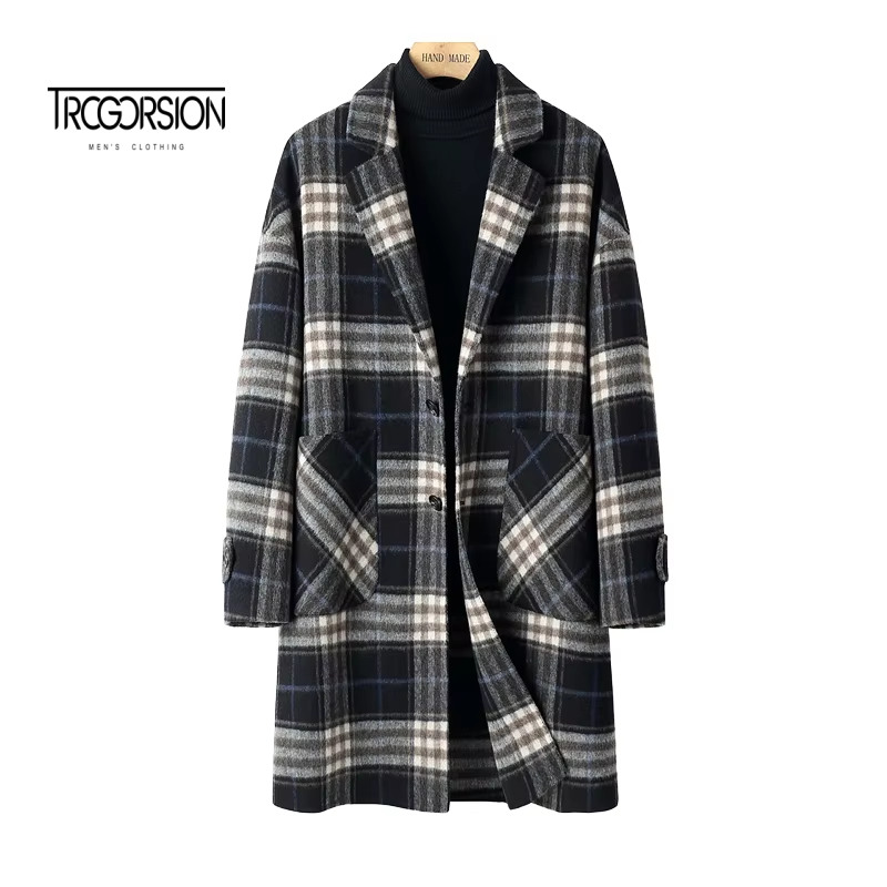 Winter Dress Coat Men Pamqsen Men's Long Wool Trench Coat Single