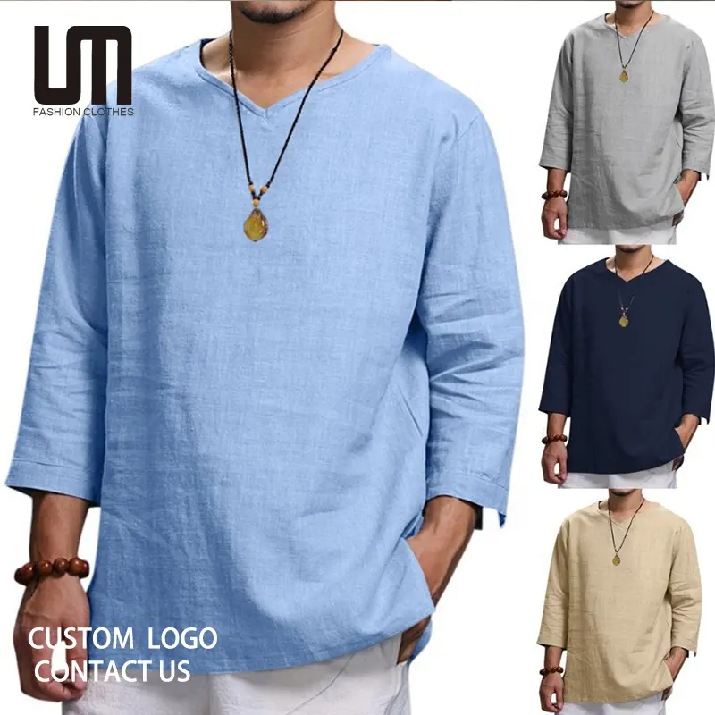 Liu Ming blusa de manga comprida casual plus size para homens, camisa de algodão e linho solta, venda quente primavera outono