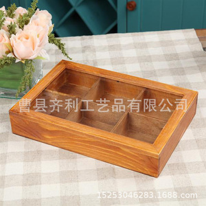 Caja de madera creativa de 6 compartimentos con tapa de vidrio para organizar y guardar joyas, 29 cm, fabricada en Shandong - Product Image 3