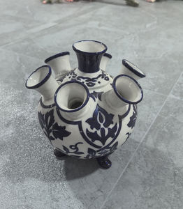 Vase d'arrangement de fleurs de tulipes d'art hollandais Vase en faïence de Delftware Pièce maîtresse Vase à fleurs à plusieurs trous - Product Image 3