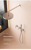 Ensemble de douche mural de luxe dissimulé en laiton gris anthracite avec système de mitigeur 3 voies pour douche pluie et texture antidérapante