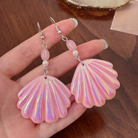 Mode Résine Shell Boucles D'oreilles Bracelet Filles Rose Acrylique En Forme De Coquille Pendentif Perles Collier Y2K Ensemble De Bijoux