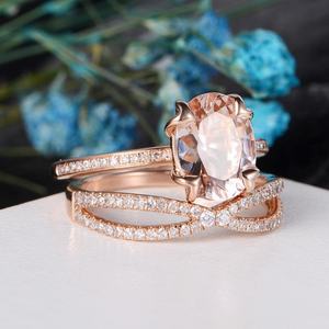 Anillo de Boda de Plata de Ley 925 con Halo de Morganita y Circonitas, Conjuntos de Anillos de Morganita - Product Image 4