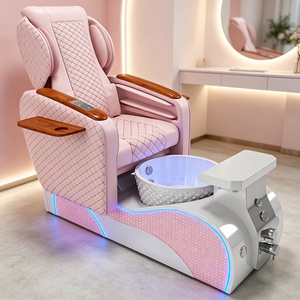 Sillón de Pedicura con Mesa de Manicura, Set de Muebles para Salón de Uñas, Estación de Pedicura Spa, Reposabrazos de Madera Rosa, Lavabo con LED - Product Image 3