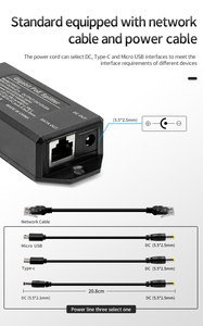 Gigabit tiêu chuẩn DC48V đến 12V 2A POE splitter 5.5*2.5 mét DC/Micro USB/Type-C nhiều giao diện tùy chọn cho màn hình - Product Image 3