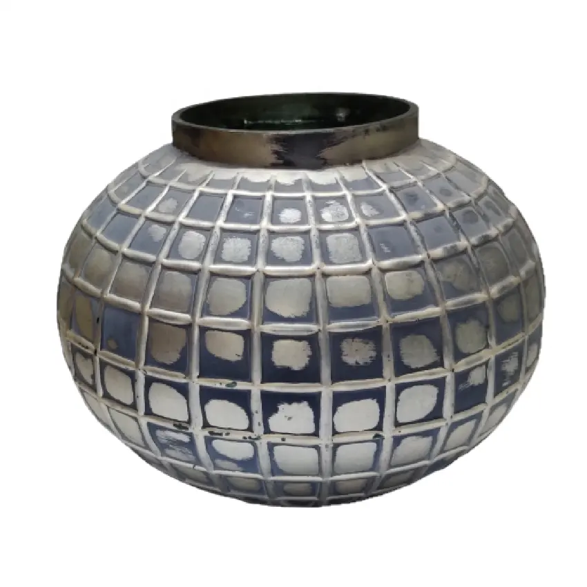 Benutzer definierte Luxus neue einzigartige graue antike runde hochwertige handgemachte dekorative Herzstück Top Blumenvase für Wohnkultur