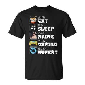 T-shirt Eat Sleep Anime Gaming Repeat, style Manga japonais, taille adulte unisexe - Product Image 1