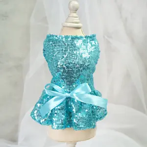 Hot Selling Party Style Elegant Bow Puppy Dress Fashion Sparkly Pet Princess Dress