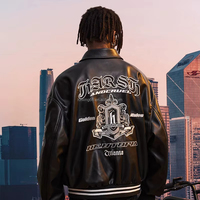 Chaqueta universitaria de cuero personalizada para hombre, estilo Letterman, Bomber, Streetwear, con bordados y parches gráficos, corte holgado y extragrande, proveedor mayorista