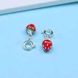 DIY 925 Sterling Silver Lobster Clasp Strawberry Charm epoxy sticker red 5.8x18.3mm Hole:Approx 3mm 1624887