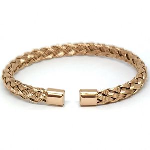 Pulsera de Hombre de Acero Inoxidable con Malla de Alambre Trenzado, Brazalete Cruzado Tejido Personalizado, Chapado en Oro de 18K, Clásico Abierto, Antideslustre - Product Image 4