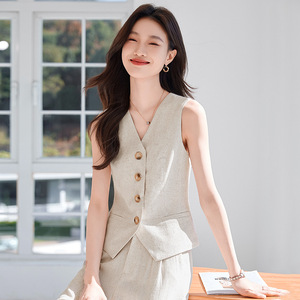 White Goose Sleeveless Vest Women Summer Solid Color Viscose Fiber Oxford Fabric Elegant Professional Shorts Set - Product Image 4