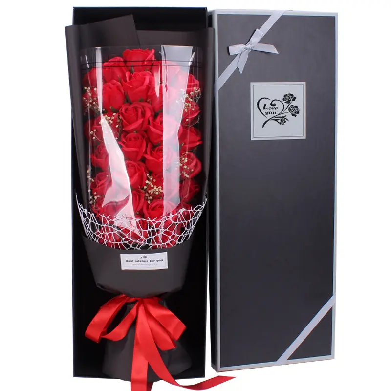 도매 33 인조 비누 장미 선물 상자 발렌타인 데이 꽃다발 선물 세트