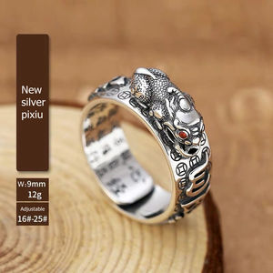 Vente en gros bon marché <span class=keywords><strong>Pixiu</strong></span> breloques Feng Shui bague en agate rouge amulette richesse porte-bonheur ouvert bague réglable bague bijoux bouddhiste - Product Image 3